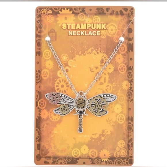 Steampunk Stacked Gears Dragonfly Pendant Necklace With Gear Accent On Chain - Picture 5 of 7